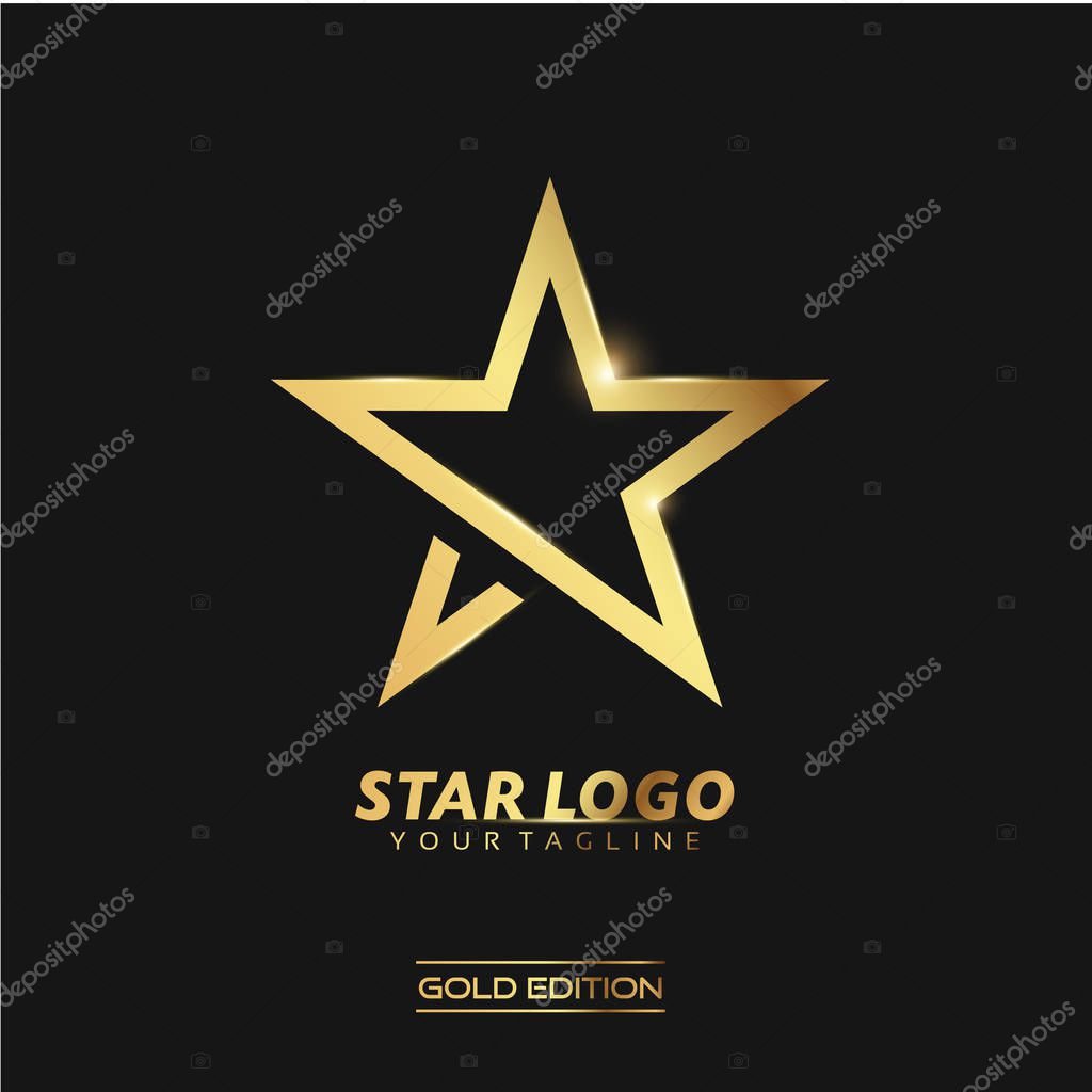 Gold Star logo with inscription vector template on black background