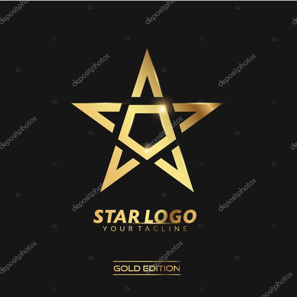 Gold Star logo with inscription vector template on black background