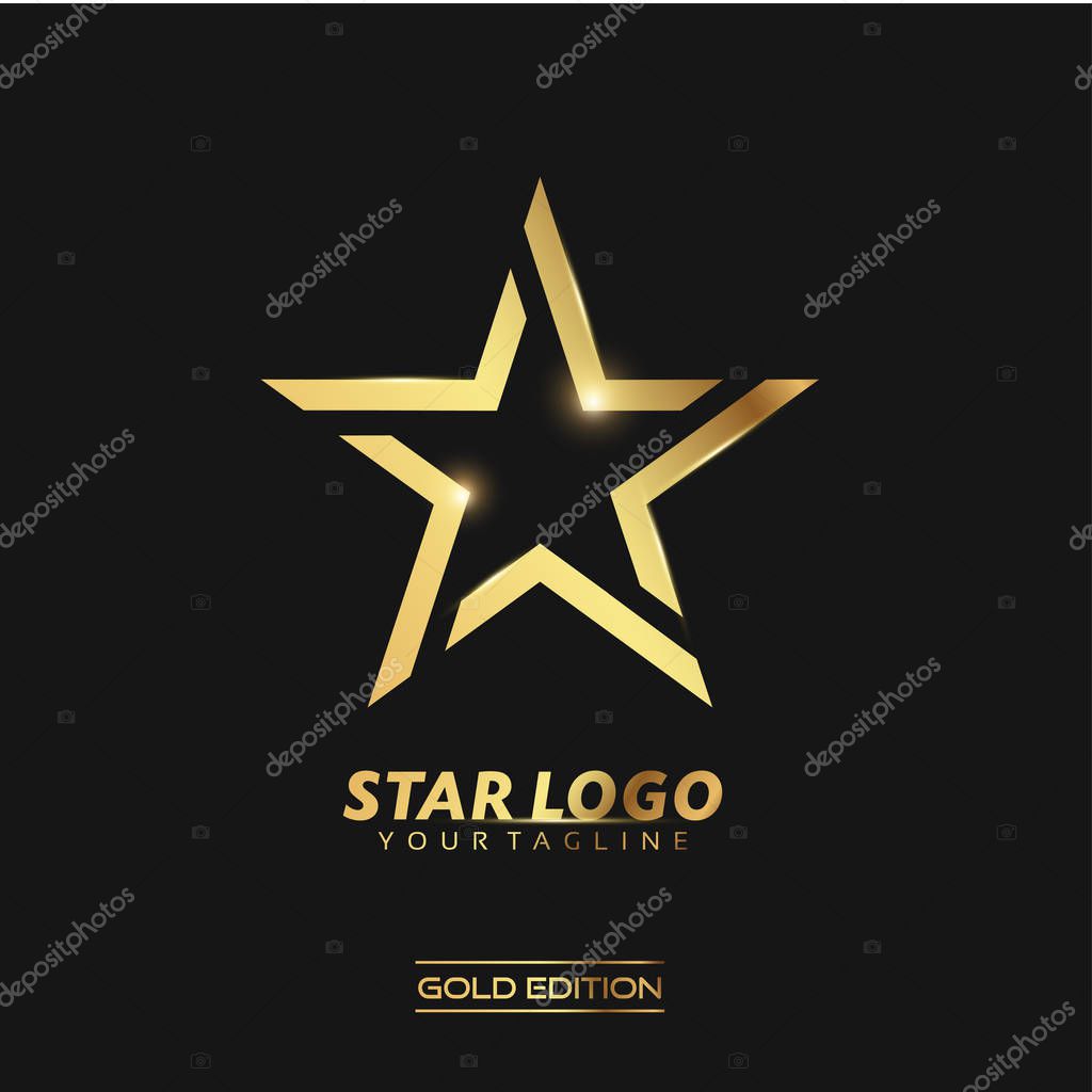 Gold Star logo with inscription vector template on black background