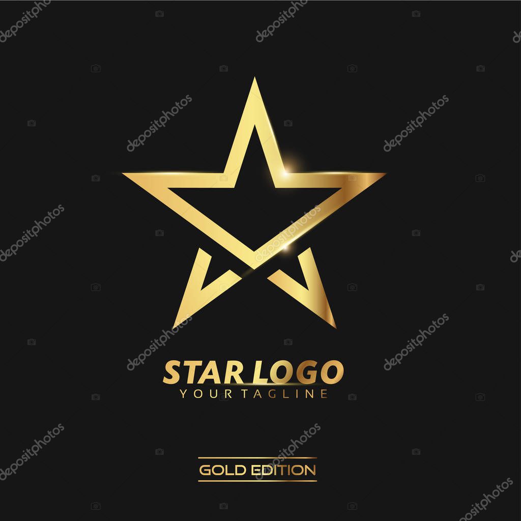 Gold Star logo with inscription vector template on black background