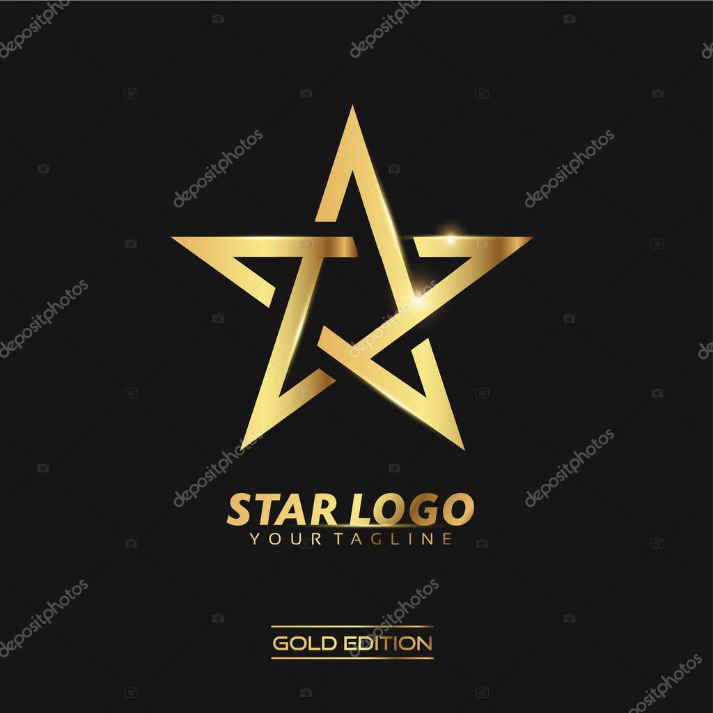 Gold Star logo with inscription vector template on black background