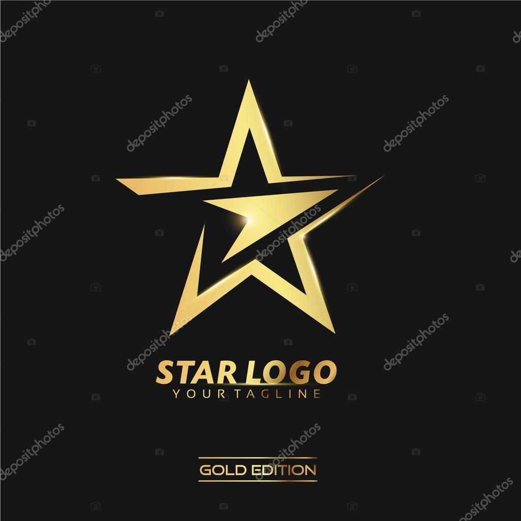 Gold Star logo with inscription vector template on black background