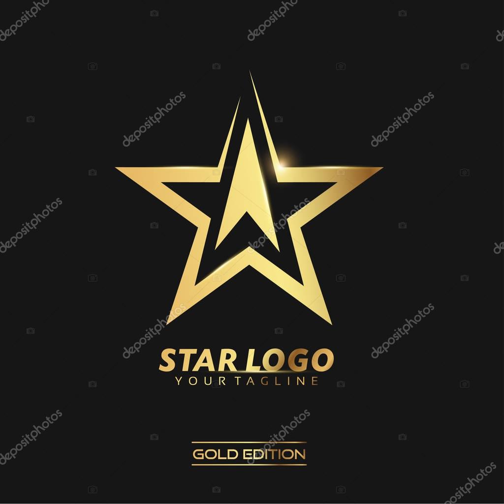 Gold Star logo with inscription vector template on black background