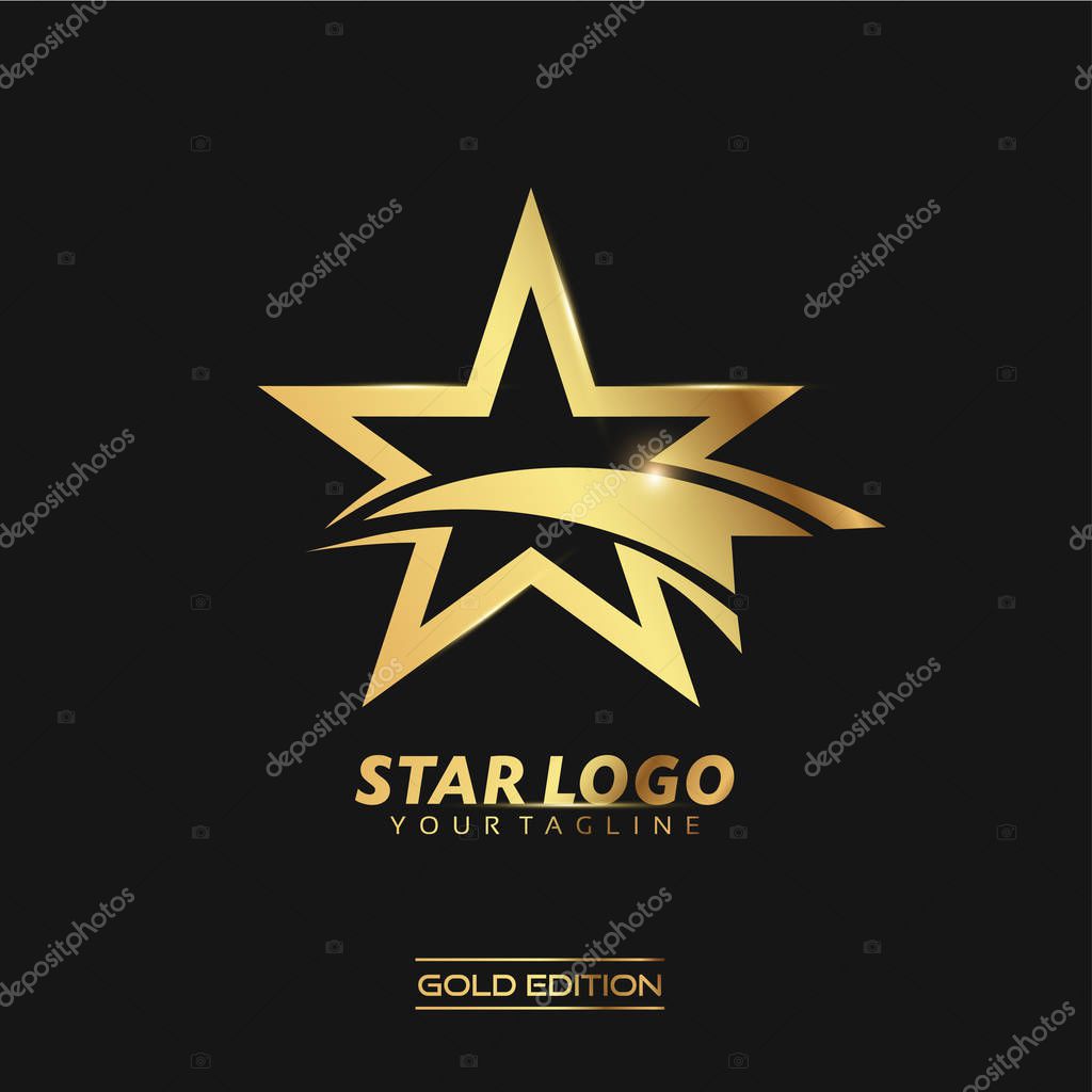 Gold Star logo with inscription vector template on black background