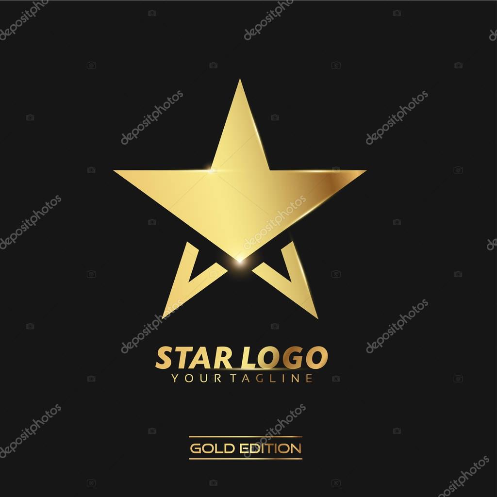 Gold Star logo with inscription vector template on black background