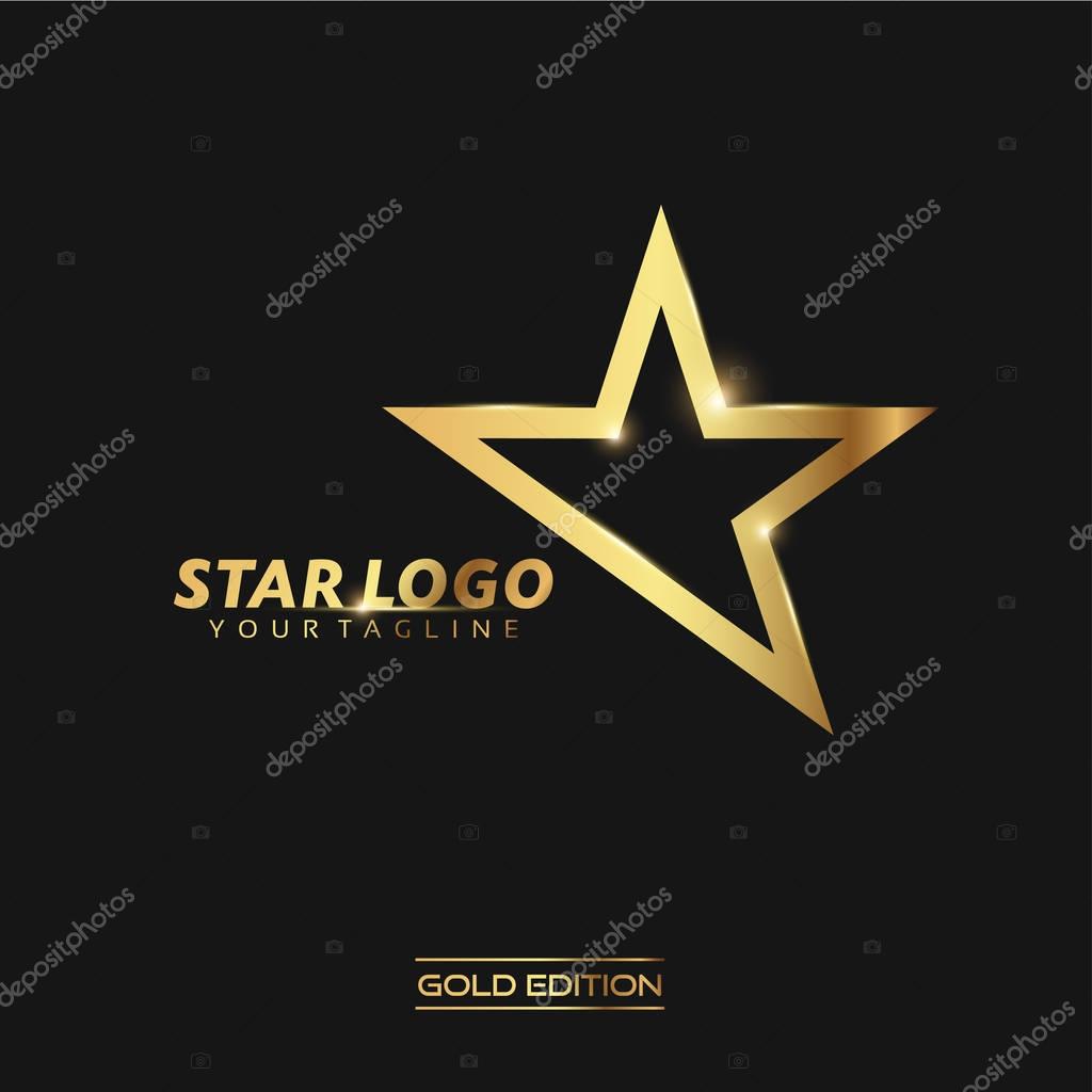 Gold Star logo with inscription vector template on black background