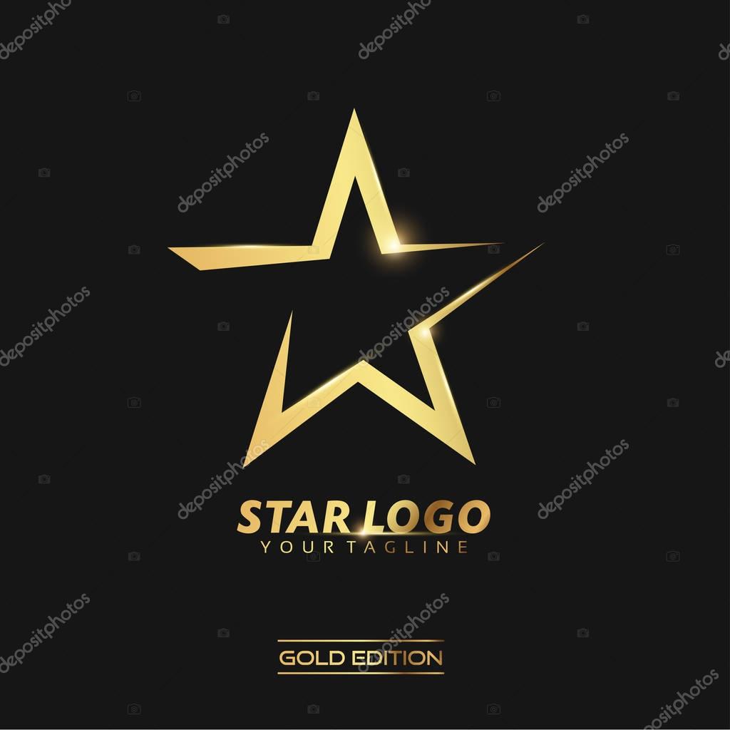 Gold Star logo with inscription vector template on black background