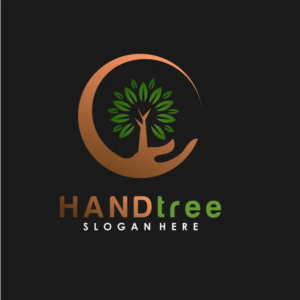 Logotipo de mano y árbol — Vector de stock