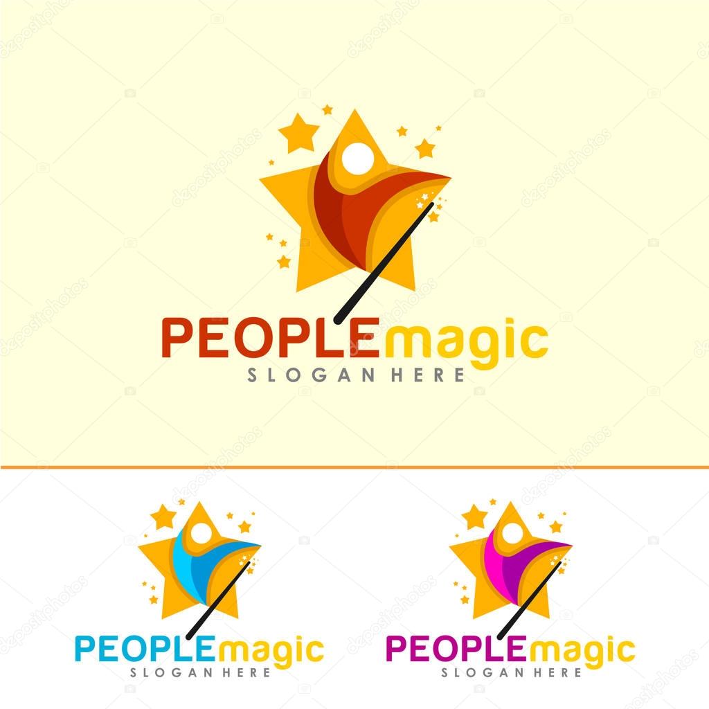 Star and People Logo, icon and Sign Vector in People Magic Concept with Color option