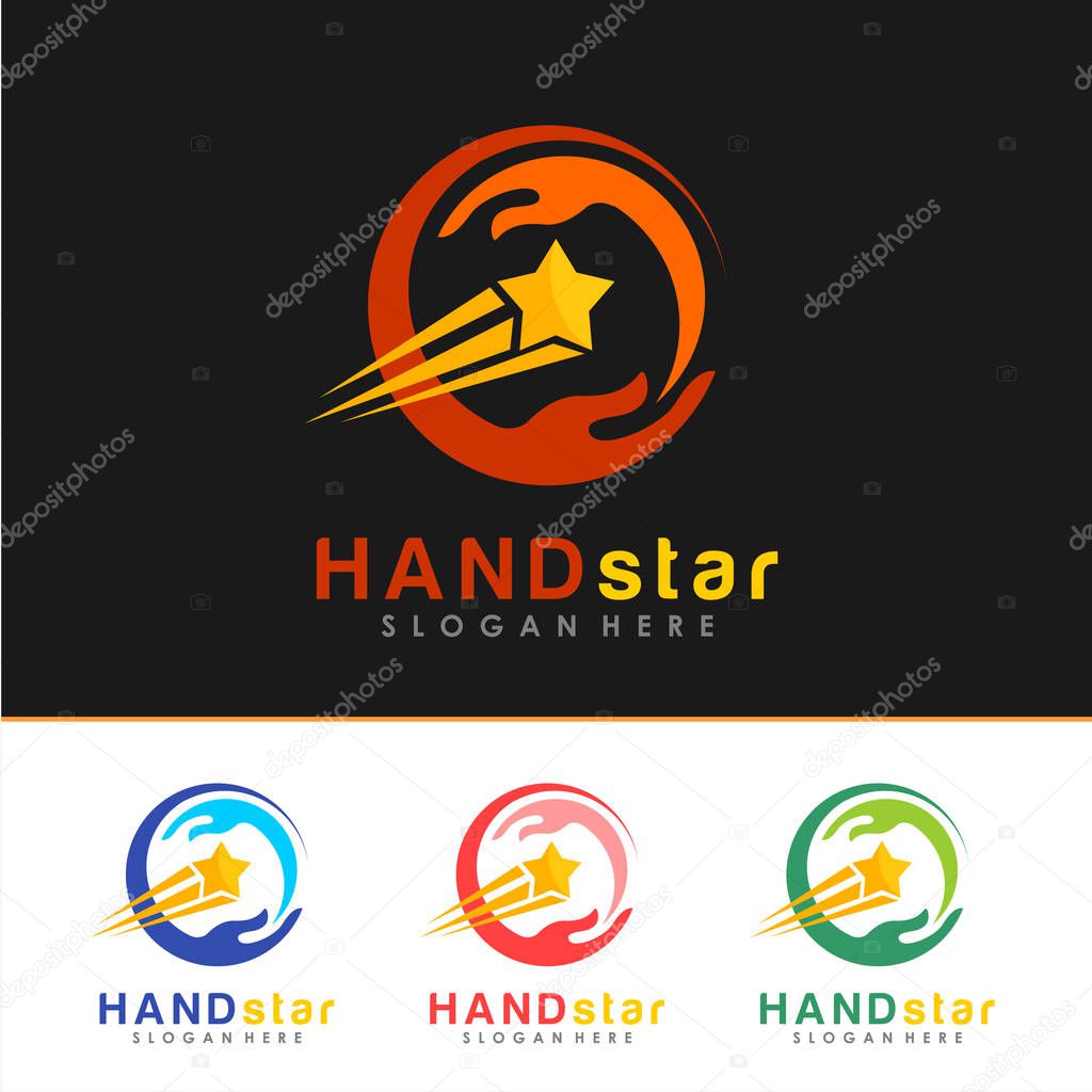 Hand and Yellow Star Logo, icon and Sign Vector in Hand Star Concept With Color Option