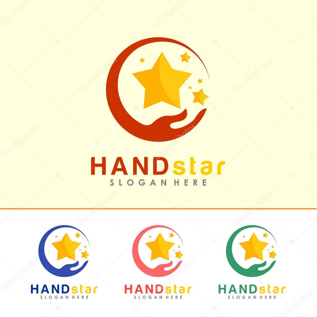 Hand and Yellow Star Logo, icon and Sign Vector in Hand Star Concept With Color Option