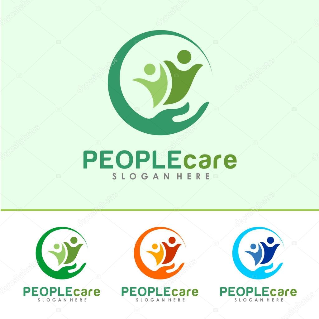 Hand and People Logo, icon and Sign Vector in People Care Concept With Color Option