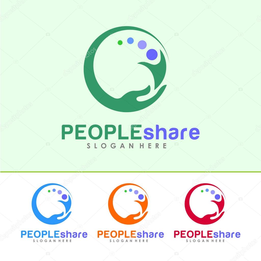 Hand and People Logo, icon and Sign Vector in People Share Concept With Color Option