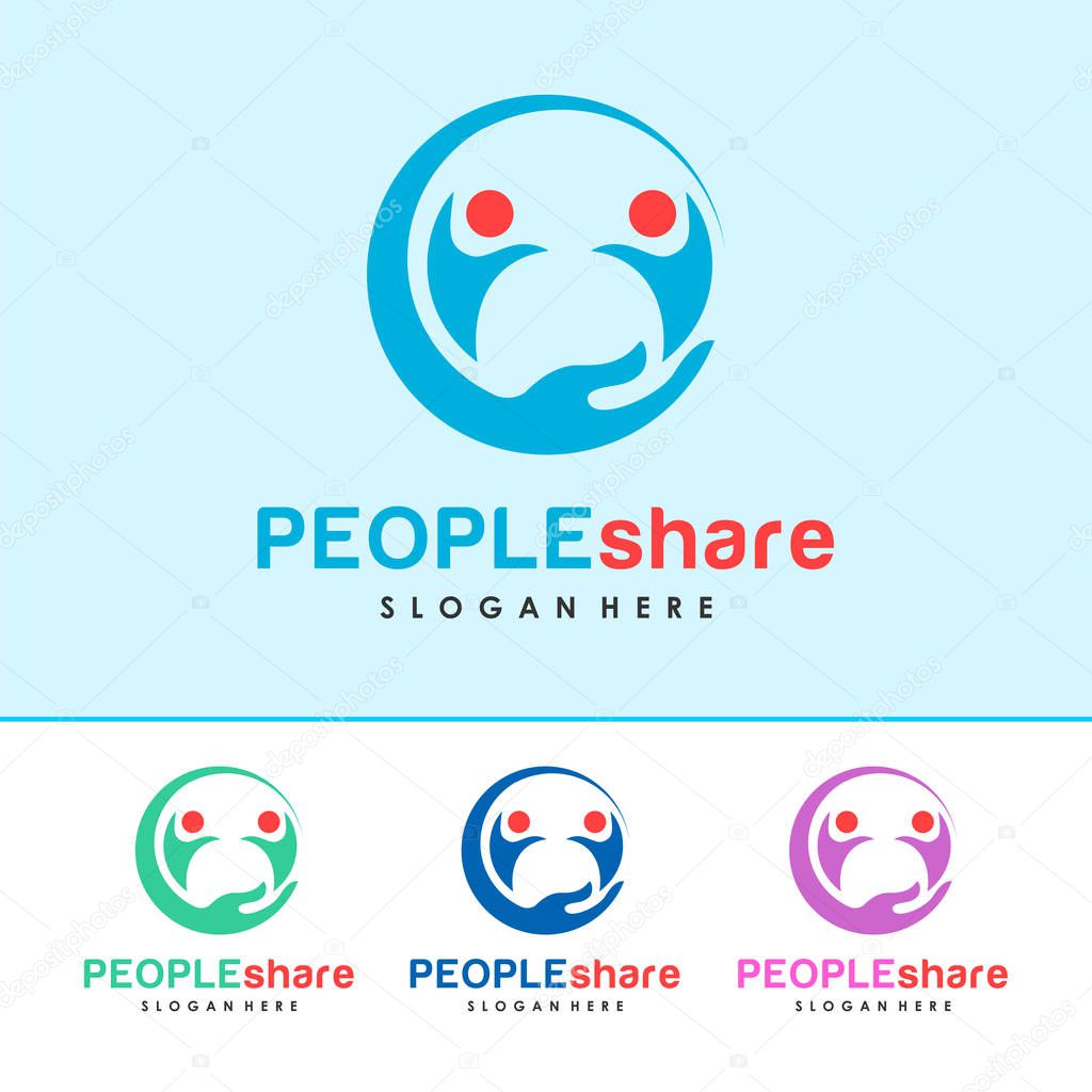Hand and People Logo, icon and Sign Vector in People Share Concept with Color option