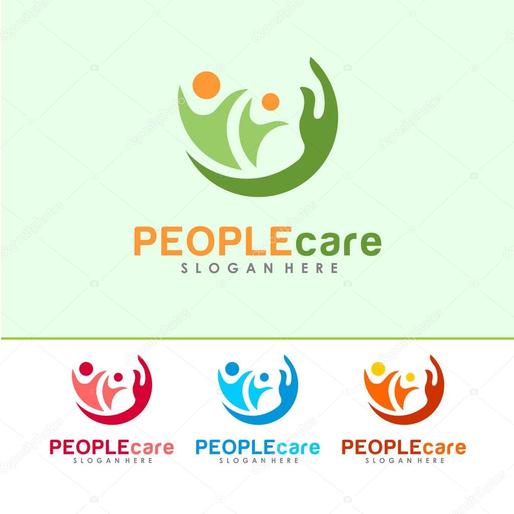 Hand and People Logo, icon and Sign Vector in People and Family Care Concept with Color Option