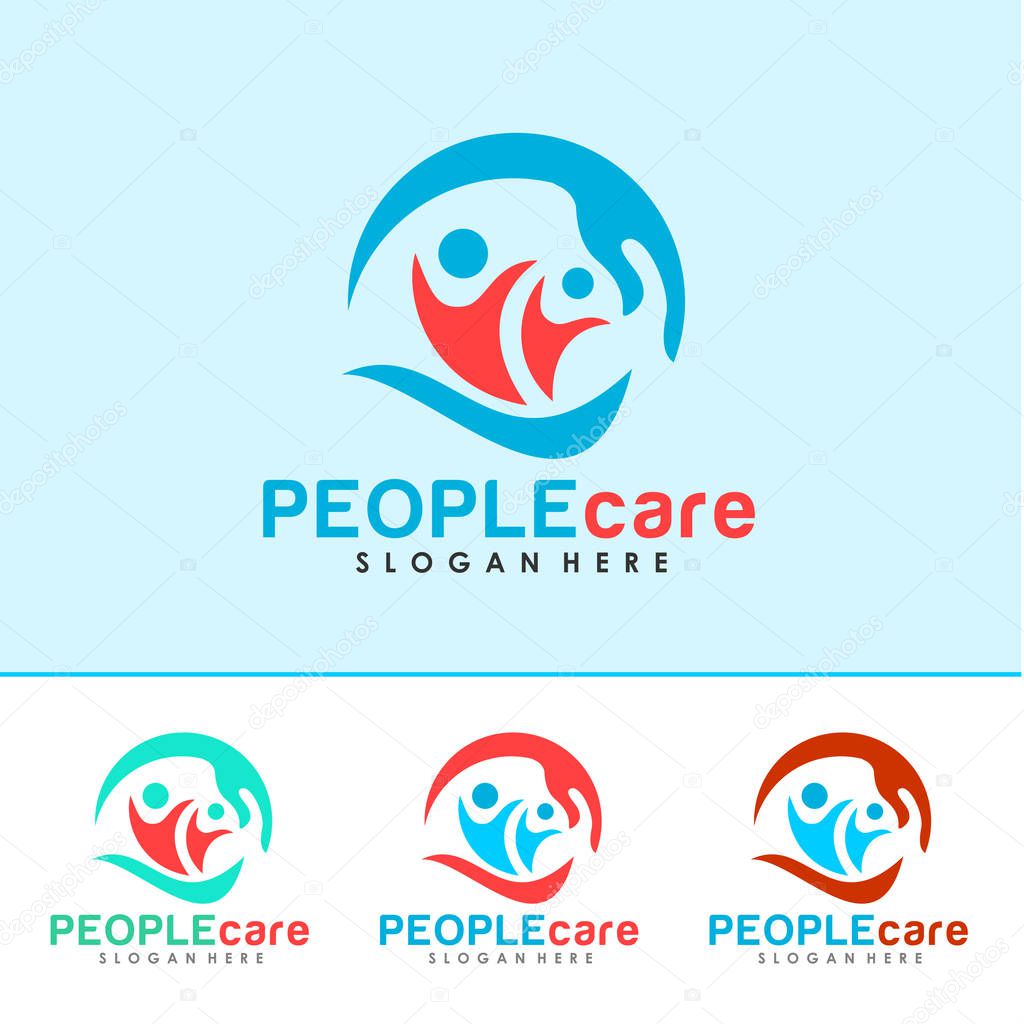 Hand and People Logo, icon and Sign Vector in People Care and Family care Concept with Color option