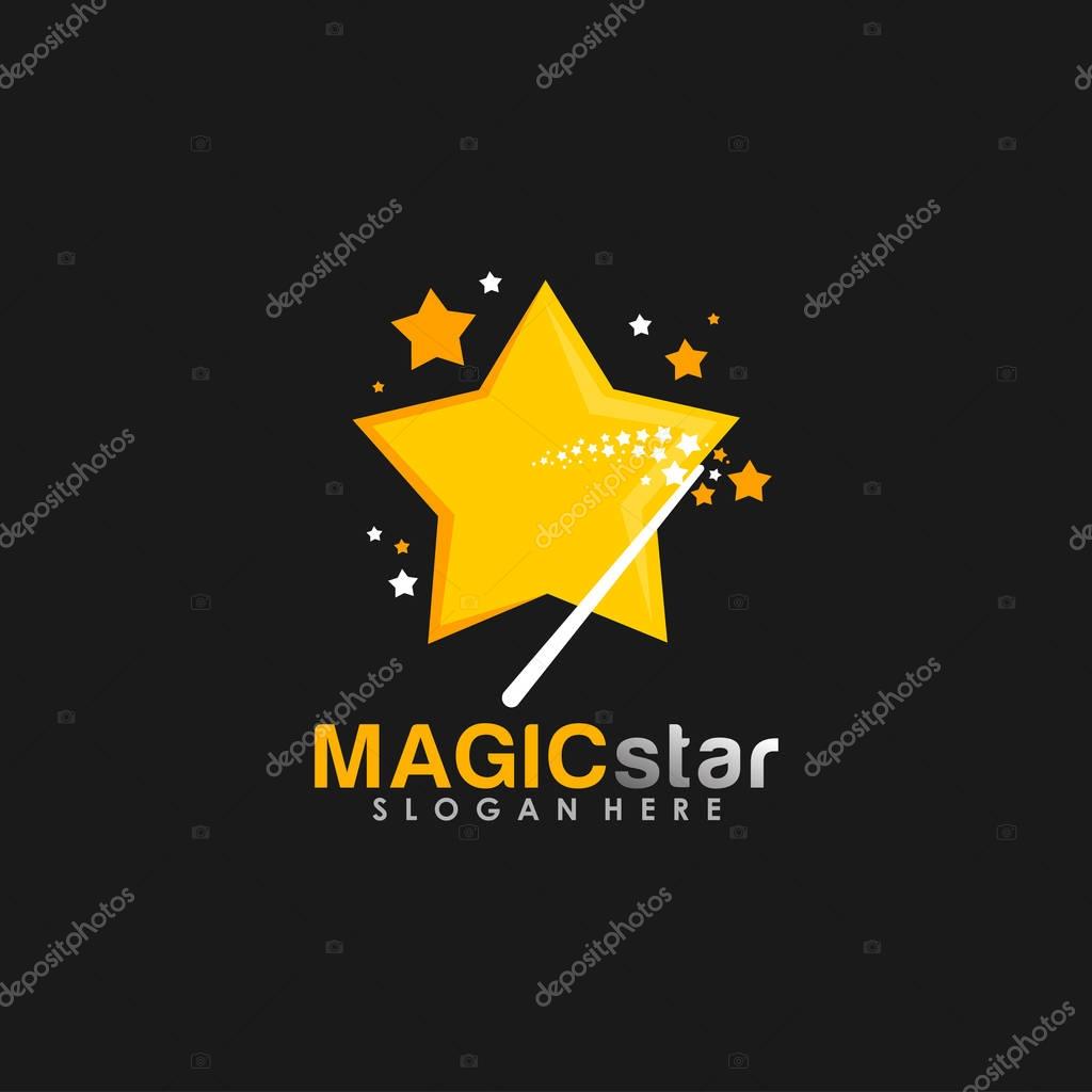 Magic Star logo Vector in Childish Concept in Yellow Color on Black background