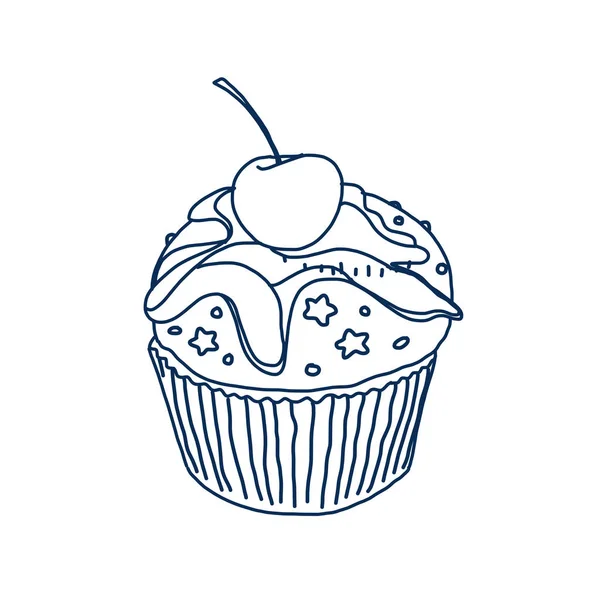 Handrawn monochromatisch cupcake — Stockvector
