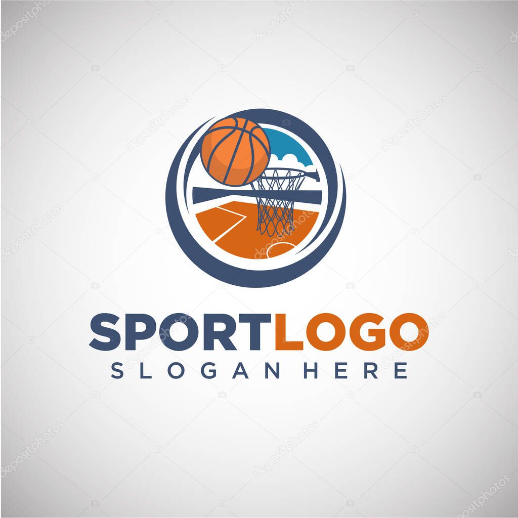 Sport Basketball Logo Template with ball  Silhouette. Vector Illustration