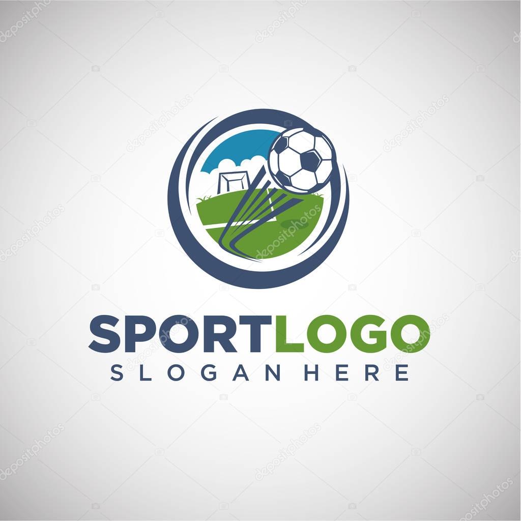 Sport Football Logo Template with Football Stadium Background. You can use for Football Club and Soccer Team Logo. Vector Illustration