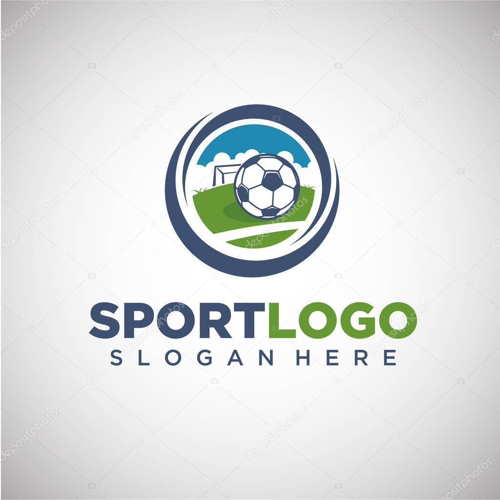 Sport Football Logo Template with Football Stadium Background. You can use for Football Club and Soccer Team Logo. Vector Illustration