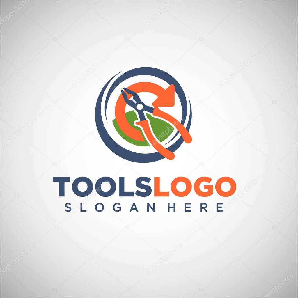 Circle logo with pliers, vector illustration