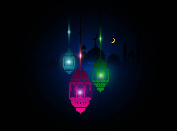 Luzes coloridas Ramadhan Kareem — Vetor de Stock
