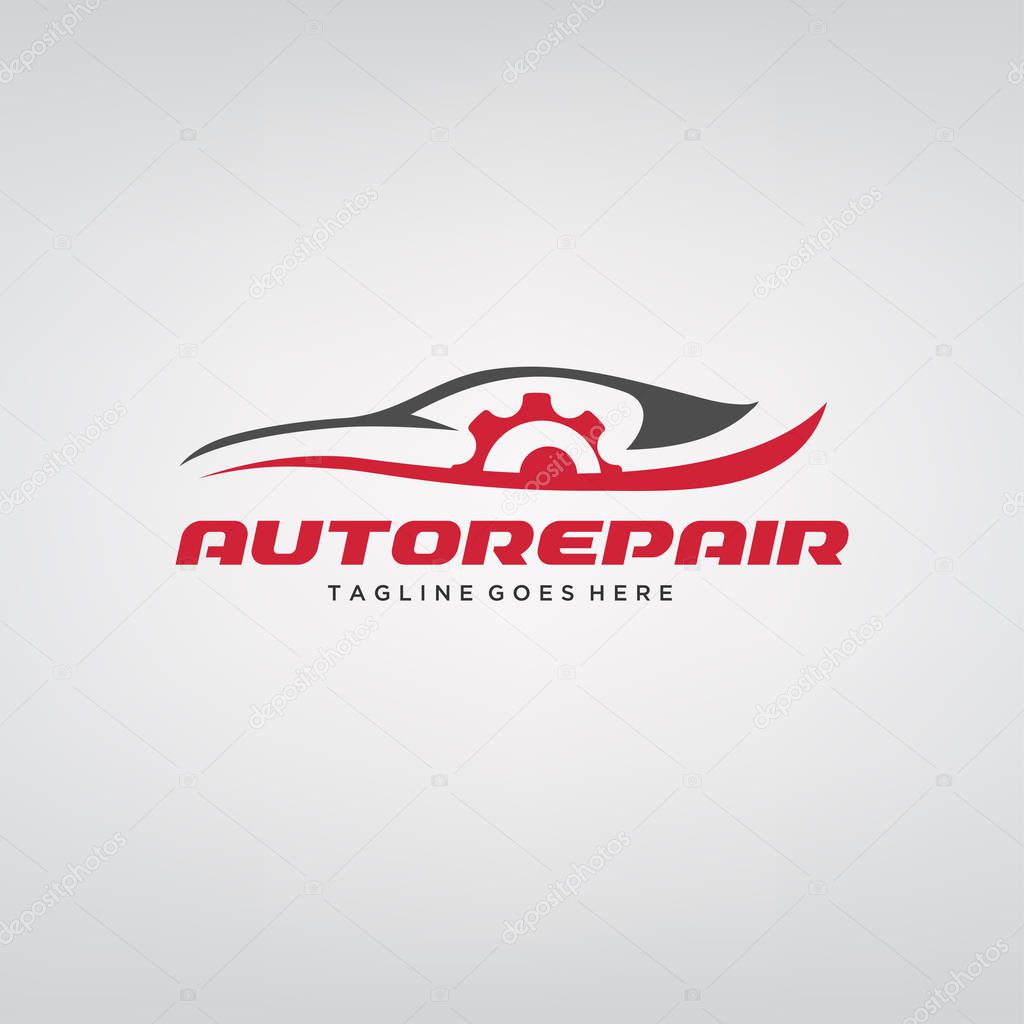 Auto repair Car Logo on black background, vector illustration