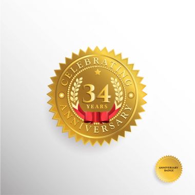 34 yıl yıldönümü altın rozet logosu