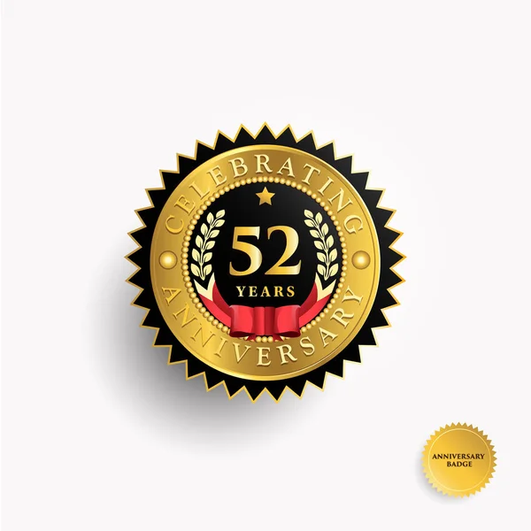 52 Years anniversary golden badge logo — Stock Vector