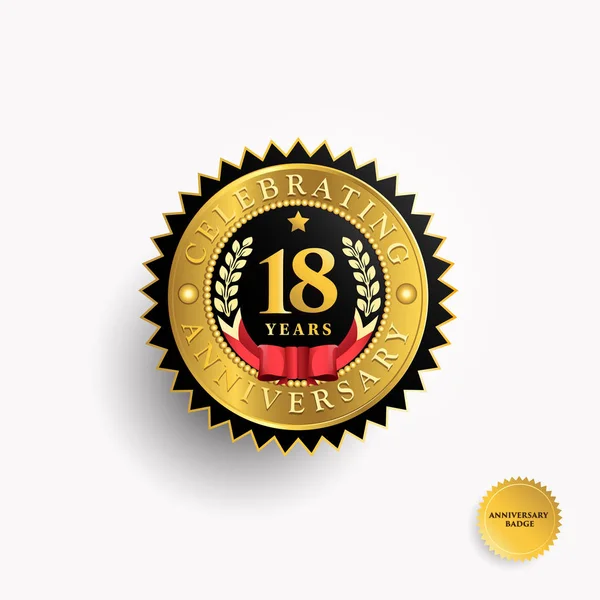 18 Anos de aniversário logotipo do emblema dourado — Vetor de Stock