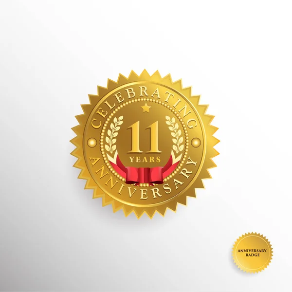 11 let výročí zlatý odznak logo — Stockový vektor