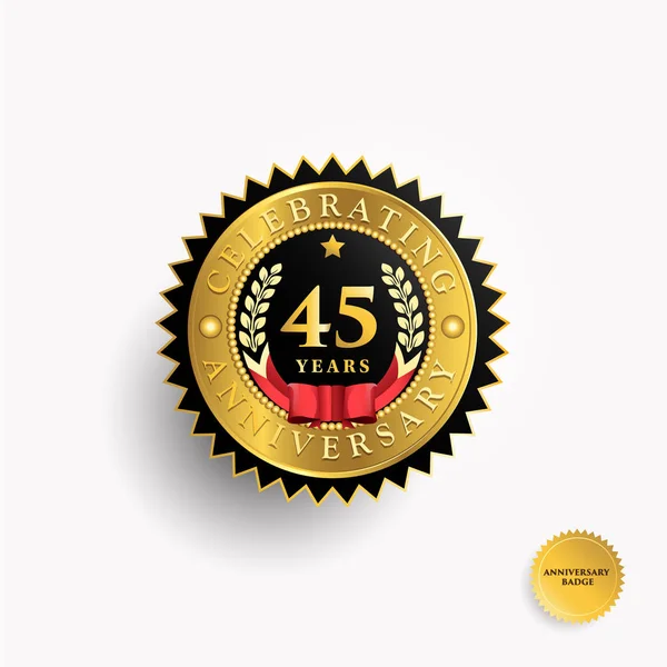 45 Años aniversario insignia de oro — Vector de stock