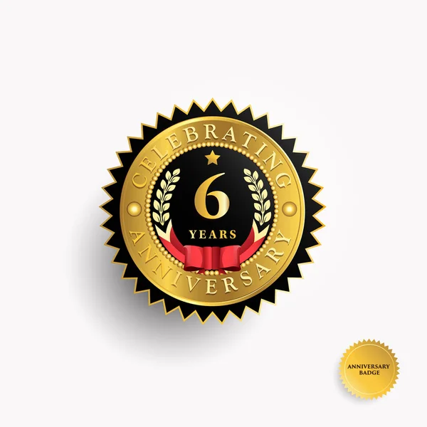 6  Years anniversary golden badge logo — Stock Vector