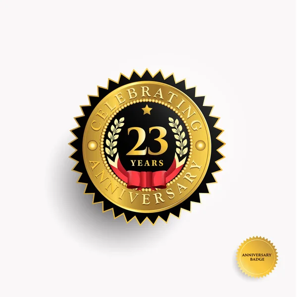 23 anos de aniversário logotipo do emblema dourado — Vetor de Stock
