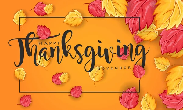 Hand getekend Thanksgiving typografie met bladeren — Stockvector