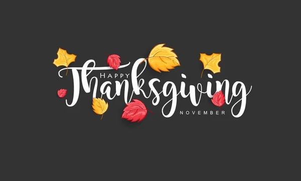 Hand drawn Thanksgiving typography with leaves — Stock Vector
