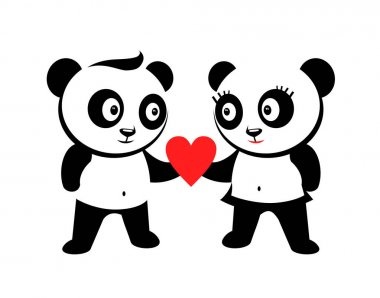 Panda erkek ve kız aşk vektör çizim içinde 