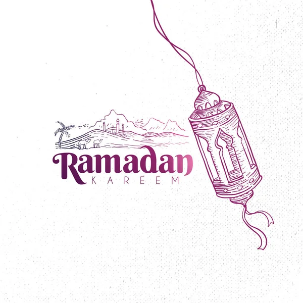 Scheda Ramadan Disegnata Mano Illustrazione Vettoriale — Vettoriale Stock