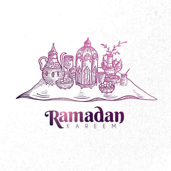 Scheda Ramadan Disegnata Mano Illustrazione Vettoriale — Vettoriale Stock