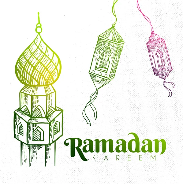 Cartão Ramadan Desenhado Mão Ilustração Vetorial —  Vetores de Stock