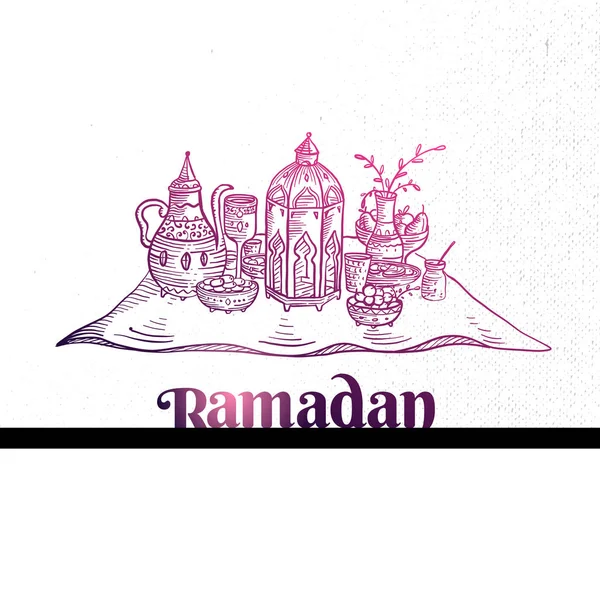 Cardul Ramadan desenat manual — Vector de stoc