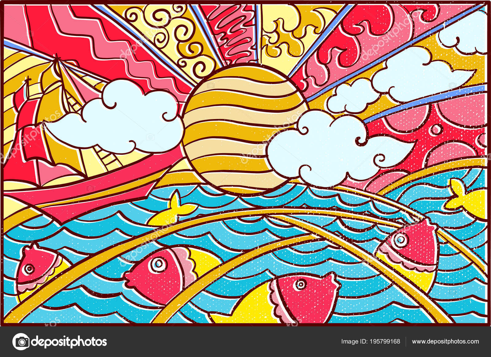 Sun Mosaic Art Hand Drawn Pop Art Wallpaper Mosaic Background Sun Sea Fish Stock Vector C Yugra