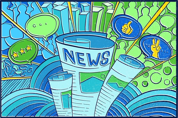 手描き新聞折り カラフルな抽象パターンのバブル スピーチとポップアートの壁紙の背景 — ストックベクタ