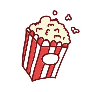 Kırmızı Beyaz Kupa Doodle Görüntü Üzerine Patlamış Mısır