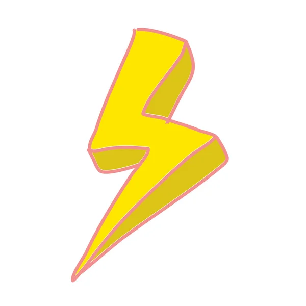 Handgetekende Yellow Lightning Doodle Illustratie — Stockvector