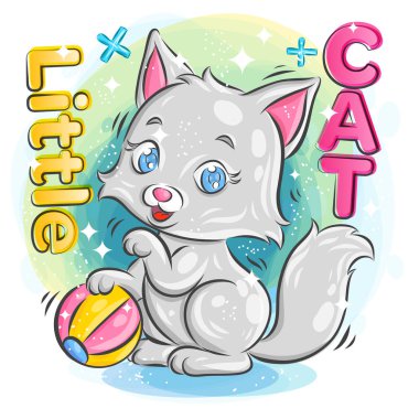 Mutlu ifadelerle Renkli Top Oynayan Şirin Kedi.