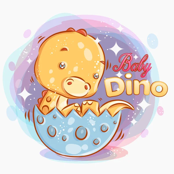 Carino Baby Dino uscire dall'uovo. Colorato cartone animato Illustratio — Vettoriale Stock