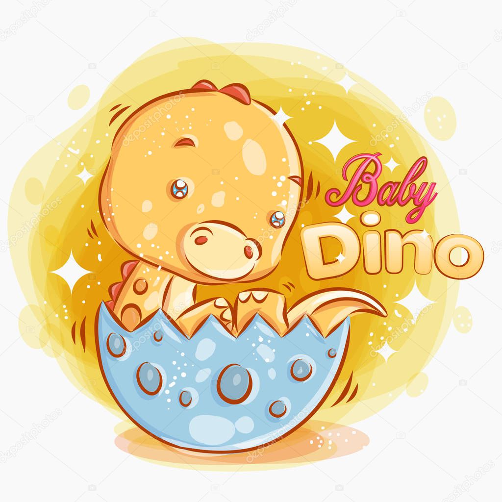 Cute Baby Dino get out From the Egg.Colorful Cartoon Illustratio