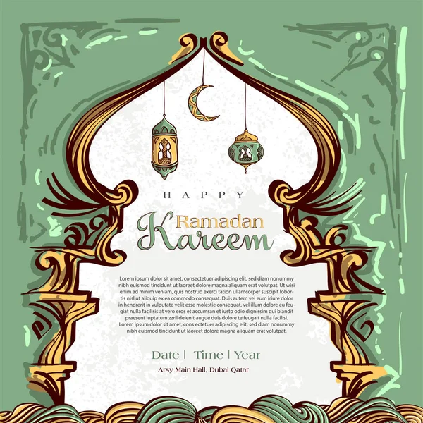 Ramadan Kareem Com Ornamento Ilustração Islâmica Desenhada Mão Fundo Branco — Vetor de Stock